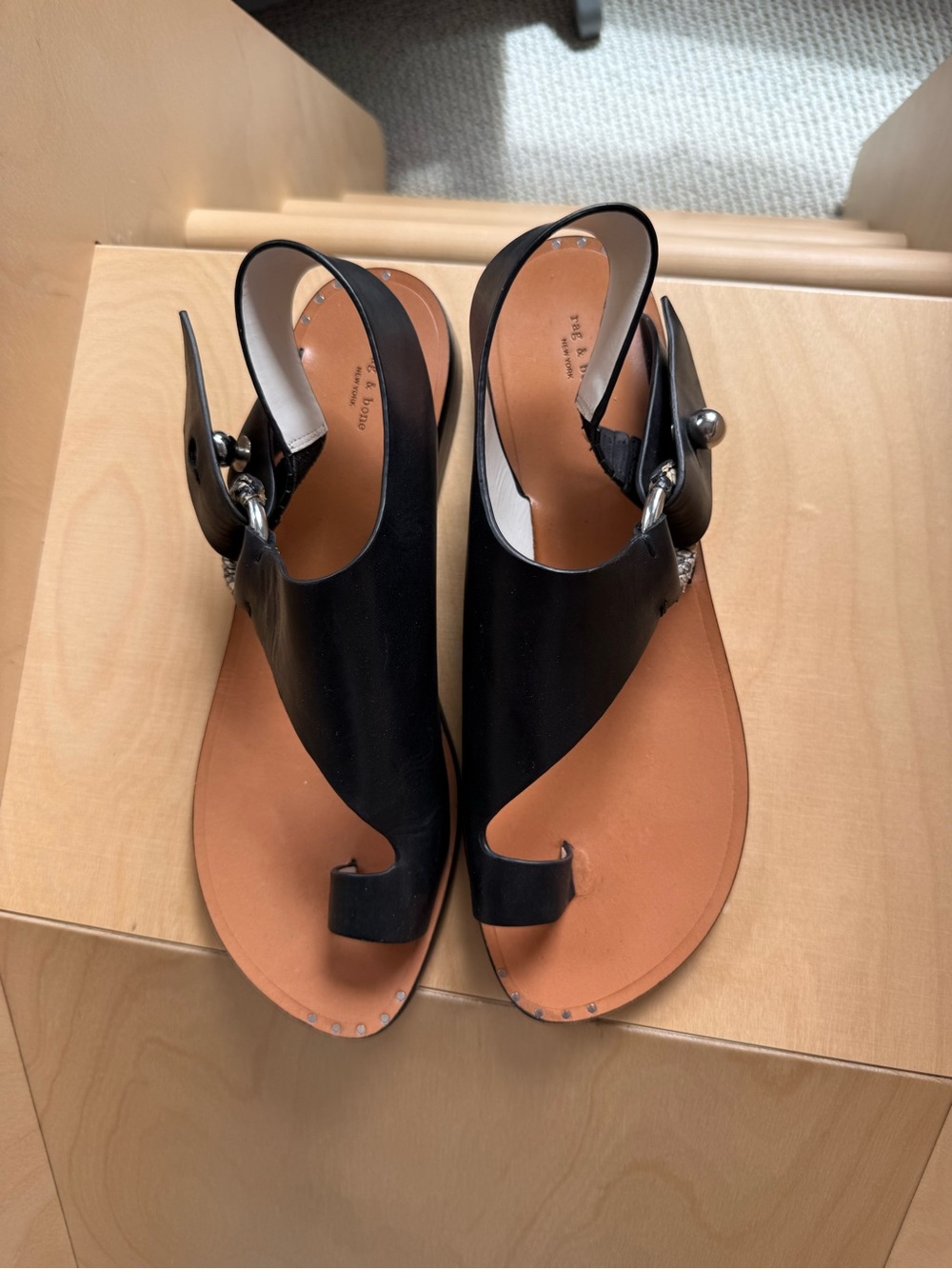rag & bone Black Leather Toe-Ring Slingback Sandals never worn